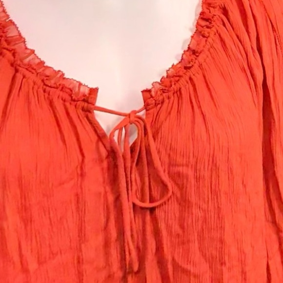 Free People Orange Ruched Tie Front Blouse - Picture 3 of 11